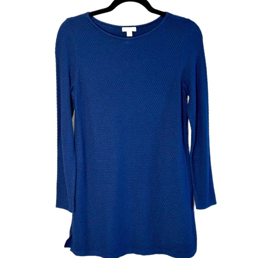J.Jill Navy Blue Boat Neck Tunic Long Sleeve Knit Sweater Size XS Petite